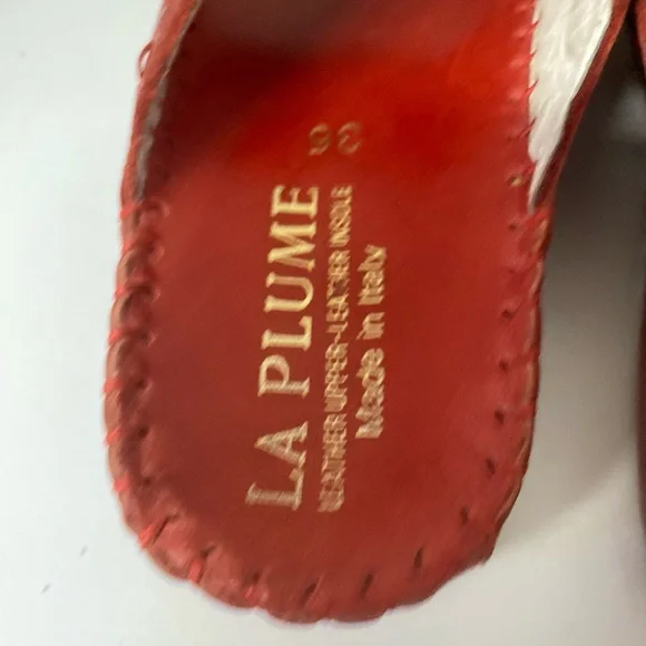 La Plume Red Leather Slip On Thong Shoe Sandal Sz6 Euro 37 - Picture 4 of 5